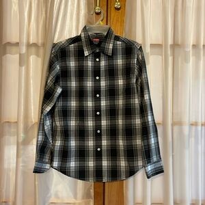 Wrangler boys XXL/18 black gray plaid flannel shirt